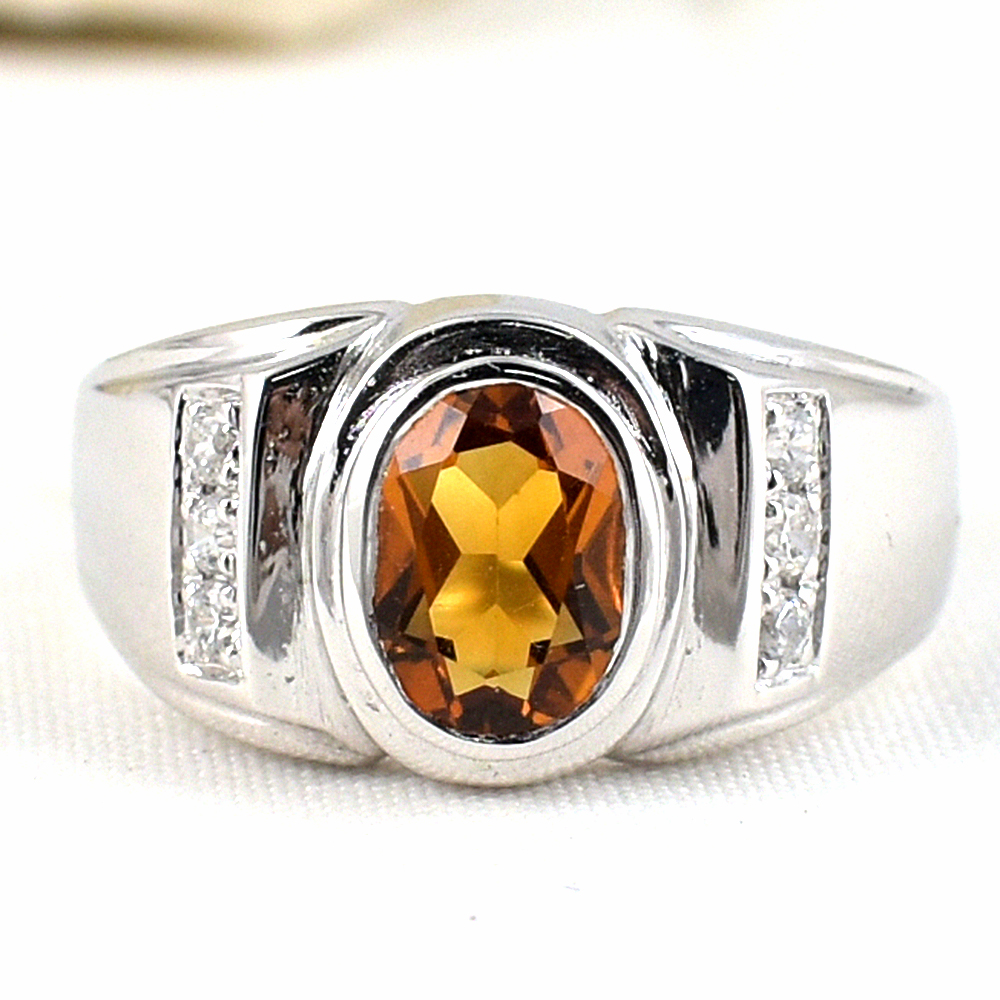 แหวนเงินแท้ราคาถูกชุบทองคำขาว ซิทรินแท้ 1.25 กะรัต เพชรCZ 0.15 กะรัต งานประณีตสวยงาม สั่งผลิตค่ะ