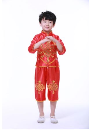 ชุดฮ่องเต้ เด็กผู้หญิงขลิบแดงสีเหลือง