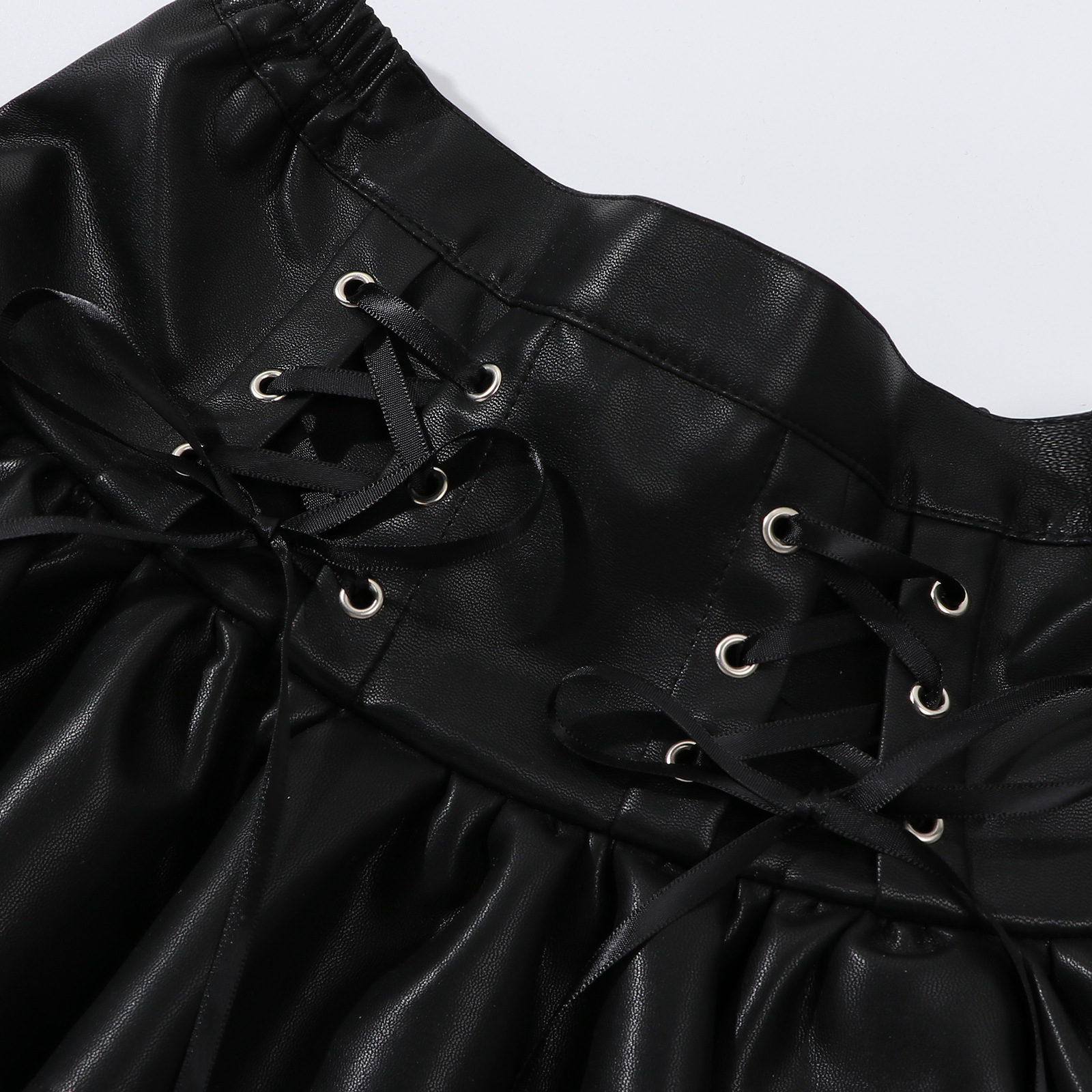 friendly4kid กระโปรงเด็กหญิง กระโปรงหนัง สีดำ อัดพลีทจีบรอบ