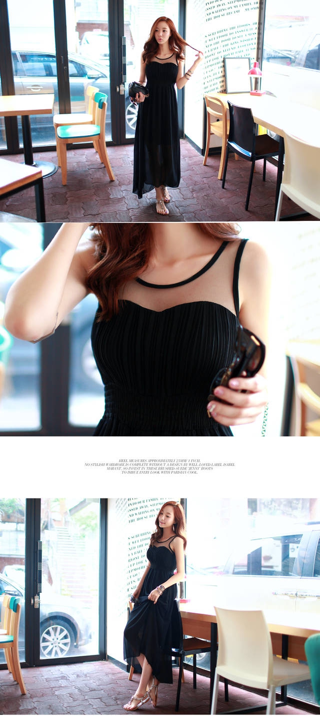 แม็กซี่เดรส เดรสยาวผ้าชีฟองสีดำอกซีทรูเว้าหลัง Black Elliot Maxi Dress