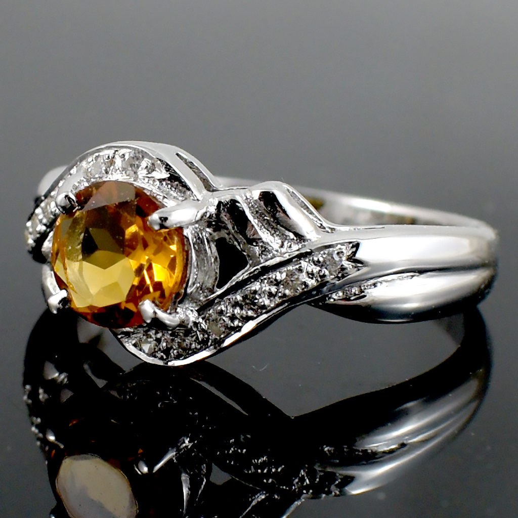 แหวนเงินแท้ราคาถูกชุบทองคำขาว ซิทรินแท้ 0.76 กะรัต เพชรCZ 0.042 กะรัต งานประณีตสวยงาม สั่งผลิตค่ะ