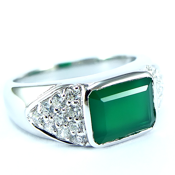 แหวนเงินแท้ราคาถูกชุบทองคำขาว พลอยแท้กรีนอะเกท 2.80 กะรัต เพชรCZ 0.50 กะรัต งานประณีตสวยงาม สั่งผลิตค่ะ