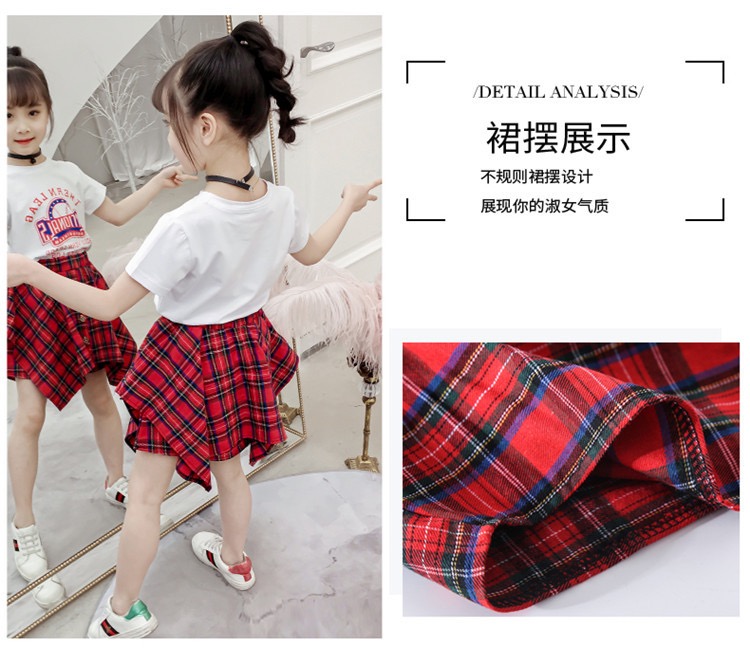 ชุดเต้น เสื้อแขนสั้นสีขาว+กางเกงสก๊อตแดง