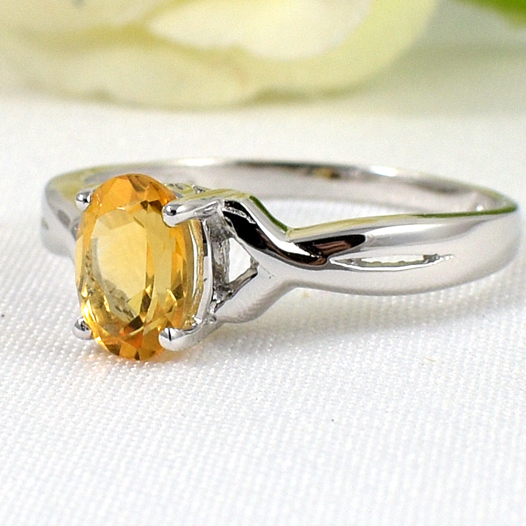 แหวนเงินแท้ราคาถูกชุบทองคำขาว ซิทรินแท้ 0.95 กะรัต งานประณีตสวยงาม สั่งผลิตค่ะ