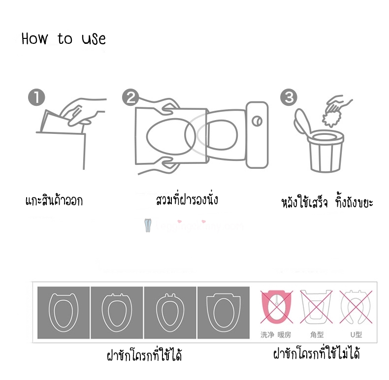 แผ่นรองอนามัยสำหรับครอบฝารองนั่งชักโครกเพื่อสุขภาพ 10 ชิ้น
