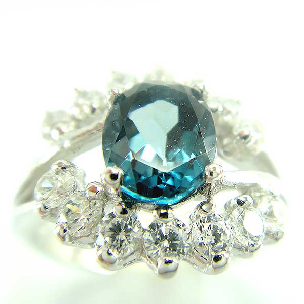 แหวนเงินแท้ราคาถูกชุบทองคำขาว ลอนดอนบลูโทปาซแท้ 1.60 กะรัต เพชรCZ 0.21 กะรัต งานประณีตสวยงาม สั่งผลิตค่ะ