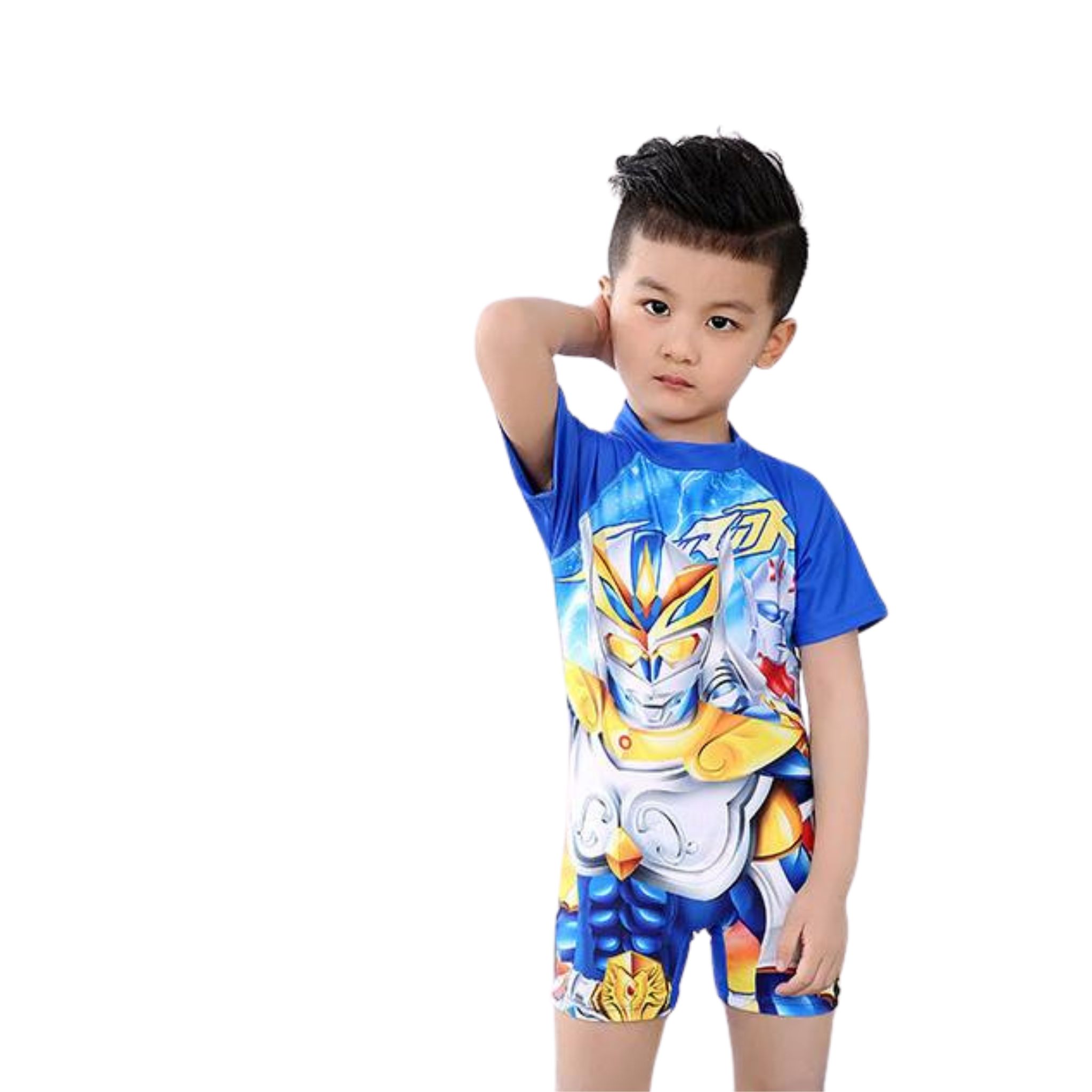 **พร้อมส่ง ชุดว่ายน้ำ สำหรับเด็กชาย บอดี้สูท เซ็ตเสื้อ+กางเกง+หมวก รวมฮีโร่