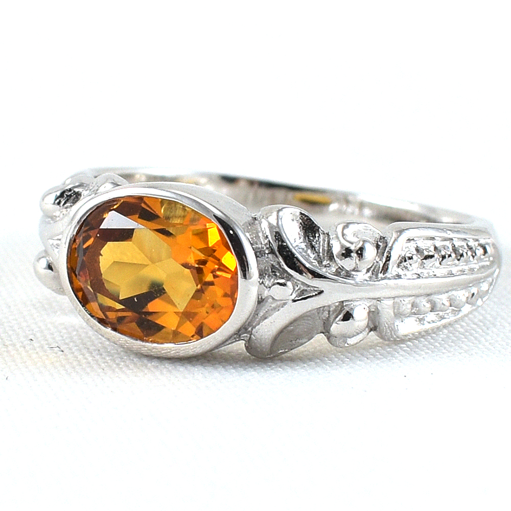 แหวนเงินแท้ราคาถูกชุบทองคำขาว ซิทรินแท้ 1.60 กะรัต งานประณีตสวยงาม สั่งผลิตค่ะ