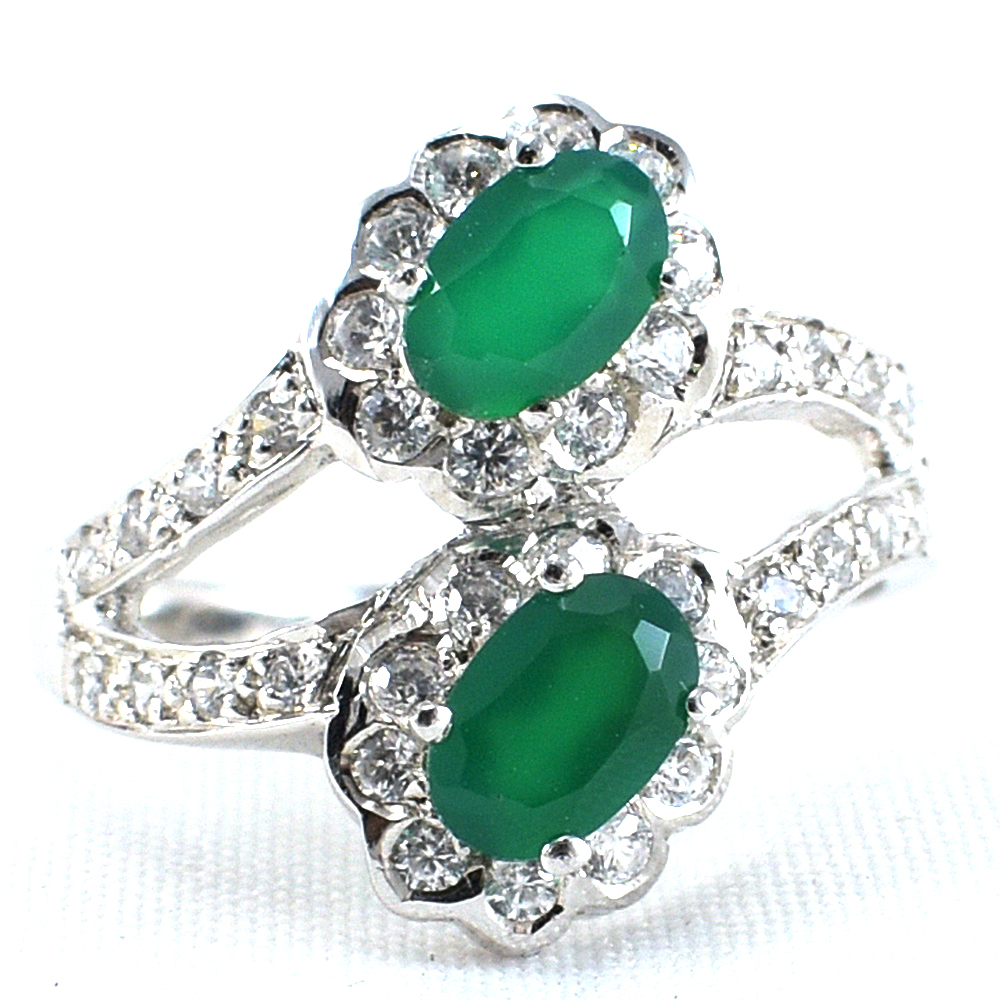 แหวนเงินแท้ราคาถูกชุบทองคำขาว พลอยแท้กรีนอะเกท 1.10 กะรัต งานประณีตสวยงาม สั่งผลิตค่ะ