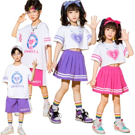 friendly4kid พร้อมส่ง ชุดเต้น ชุดเชียร์ เสื้อแขนสั้นหัวใจ+กระโปรง งานโรงเรียน กิจกรรมเต้น
