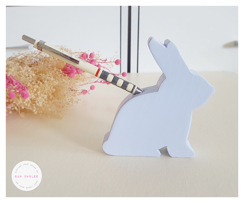 Wooden Bunny With Pen Holder - Blue Dawn