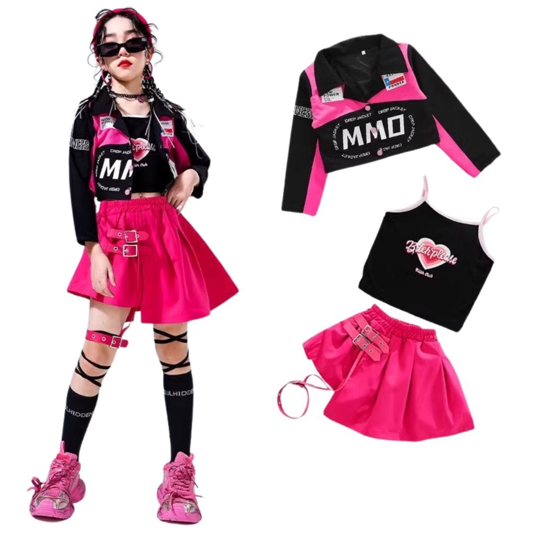 พร้อมส่ง ชุดเต้น ชุดแดนซ์ ชุดเซ็ทเสื้อแจ็คเก็ต แขนยาว+กางเกงวอร์ม