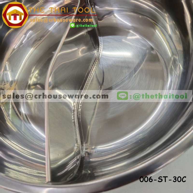 หม้อชาบูสแตนเลส 2ช่อง พร้อมฝาแก้ว สินค้าผลิตในประเทศ