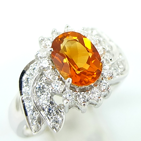 แหวนเงินแท้ราคาถูกชุบทองคำขาว ซิทรินแท้ 1.25 กะรัต เพชรCZ 0.88 กะรัต งานประณีตสวยงาม สั่งผลิตค่ะ