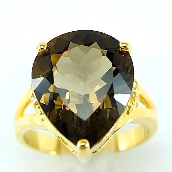 แหวนเงินแท้ราคาถูกชุบทองคำขาว พลอยแท้สโมกกี้ควอทซ์ 4.96 กะรัต เพชรCZ 0.084 กะรัต งานประณีตสวยงาม สั่งผลิตค่ะ