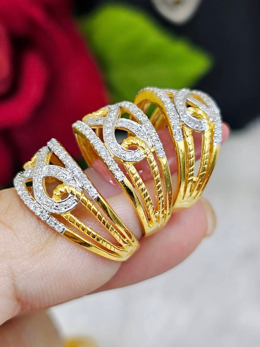 พร้อมส่งและสั่งผลิตแหวนเพชรอินฟินิตี้แถวข้าง แหวนแต่งงาน แหวนหมั้น ใส่เที่ยว ออกงาน แหวนทองคำ 9K เพชรกุหลาบแท้ 0.26 กะรัต 51 เม็ด ราคาถูกมาก ส่งฟรี