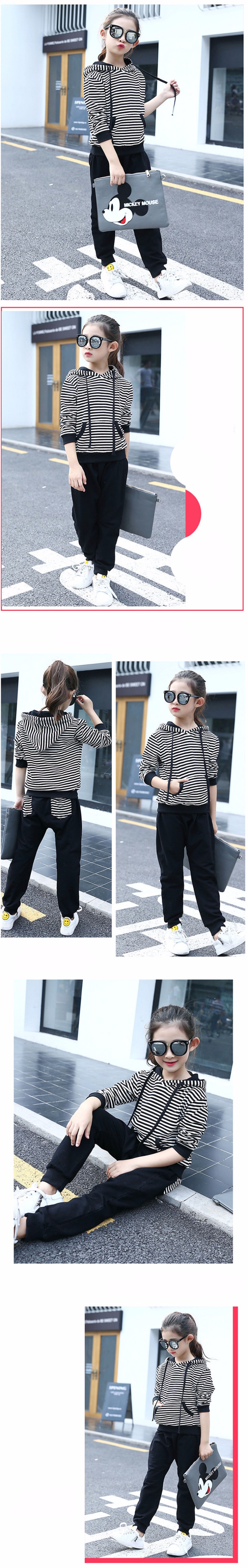 F-ชุดกันหนาว ลายริ้ว สีดำมีฮูด+กางเกงขายาว