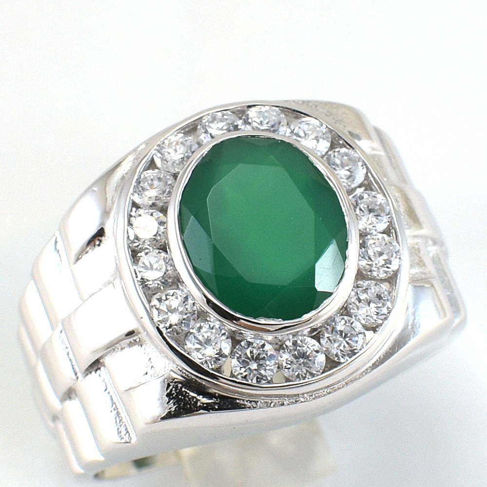 แหวนเงินแท้ราคาถูกชุบทองคำขาว พลอยแท้กรีนอะเกท 3.60 กะรัต เพชรCZ 0.64 กะรัต งานประณีตสวยงาม สั่งผลิตค่ะ