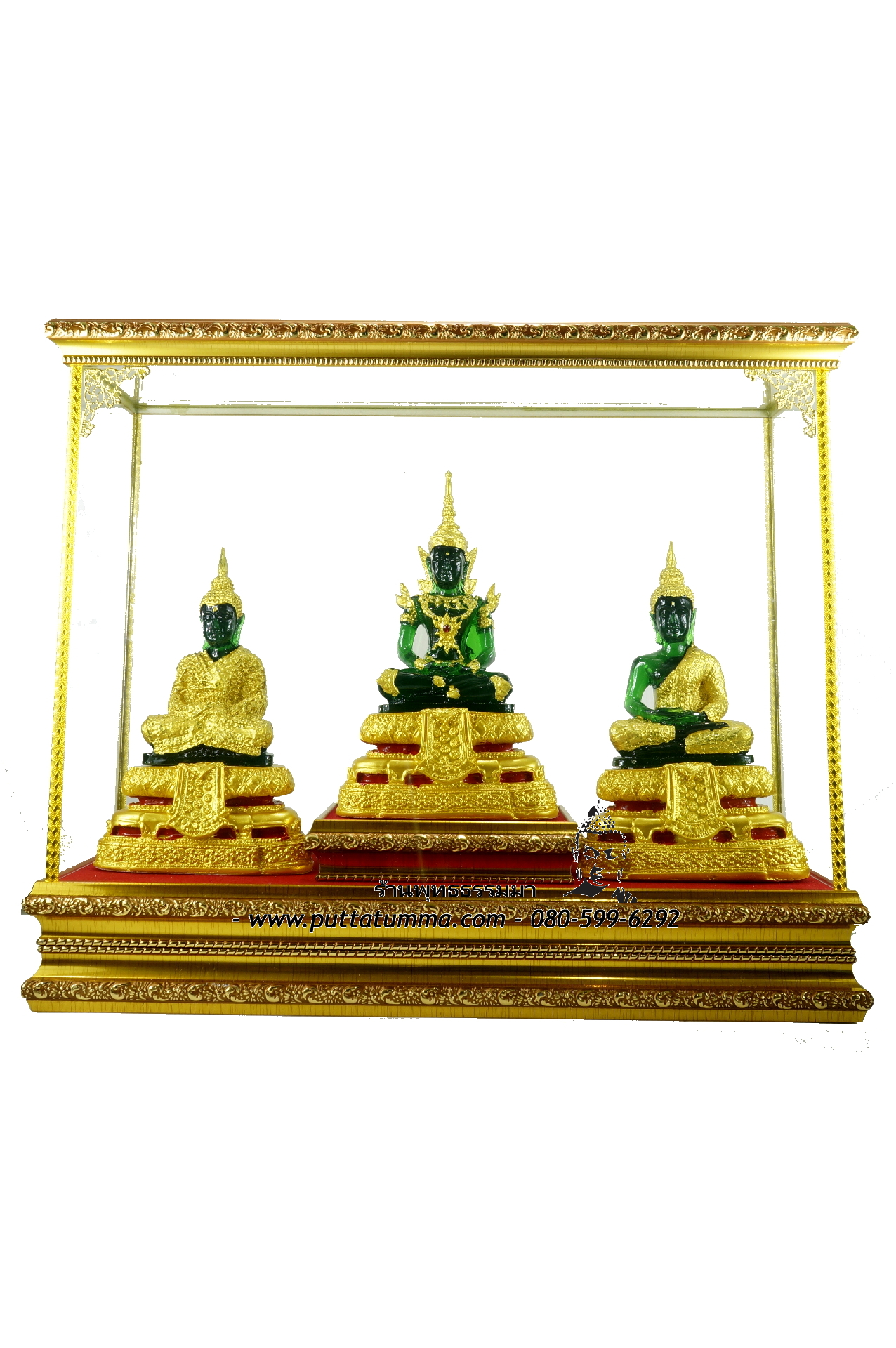 พระแก้วมรกต ขนาด 3 นิ้ว สูง 7 นิ้ว ครบชุดพร้อมตู้พรีเมี่ยมขอบไม้ยกฐาน