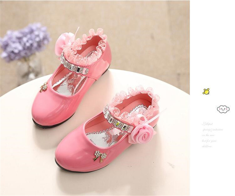 รองเท้าคัชชูหนังแก้ว ติดกุหลาบ สีชมพู โอรส