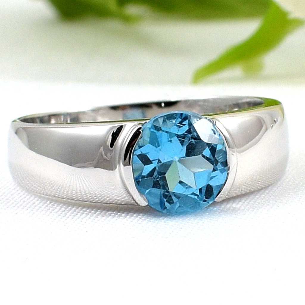 แหวนเงินแท้ราคาถูกชุบทองคำขาว สวิสบลูโทปาซแท้ 1.65 กะรัต งานประณีตสวยงาม สั่งผลิตค่ะ