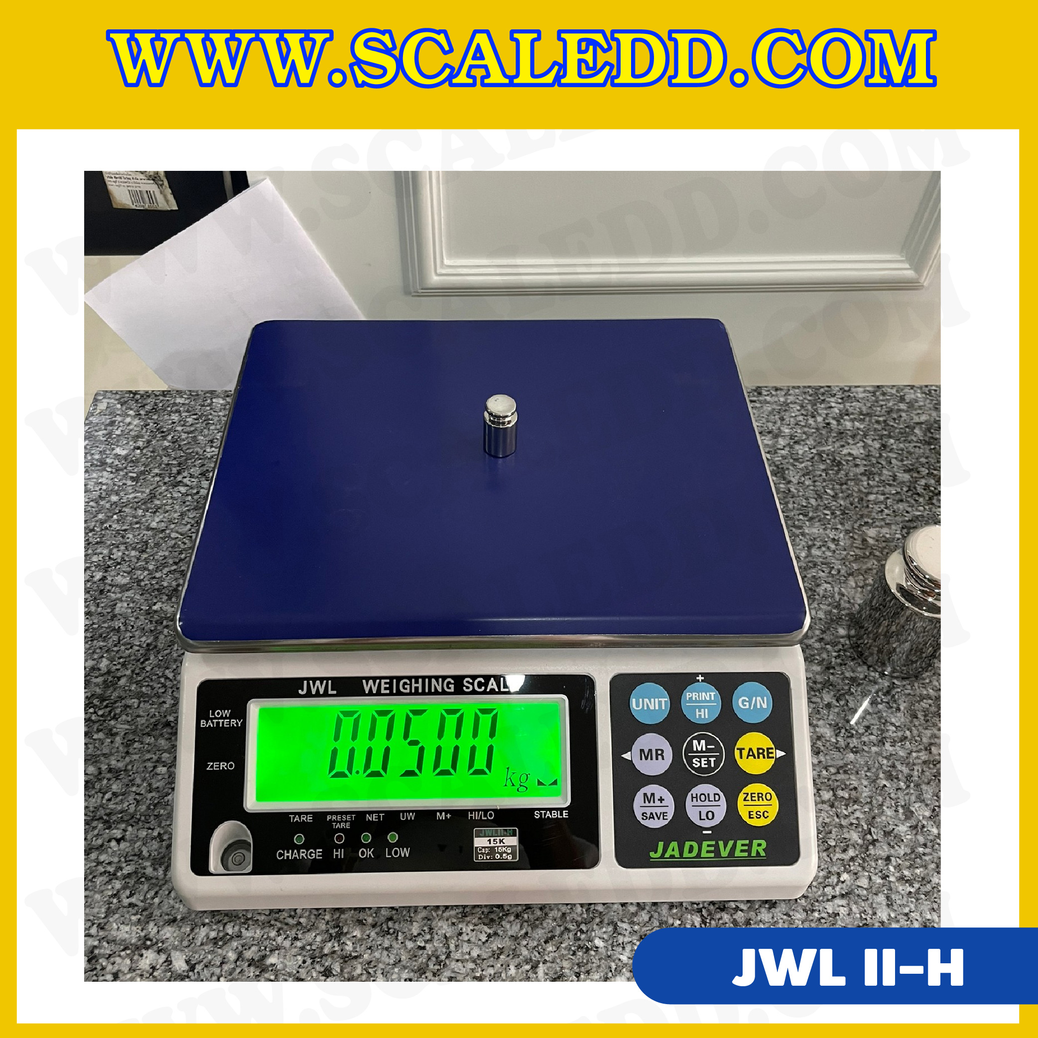 เครื่องชั่งดิจิตอล พิกัดน้ำหนัก 30kg ยี่ห้อ JADEVER รุ่น JWL II-H ความละเอียด 1g (มีใบตรวจรับรองจากสำนักชั่งตวงวัด)