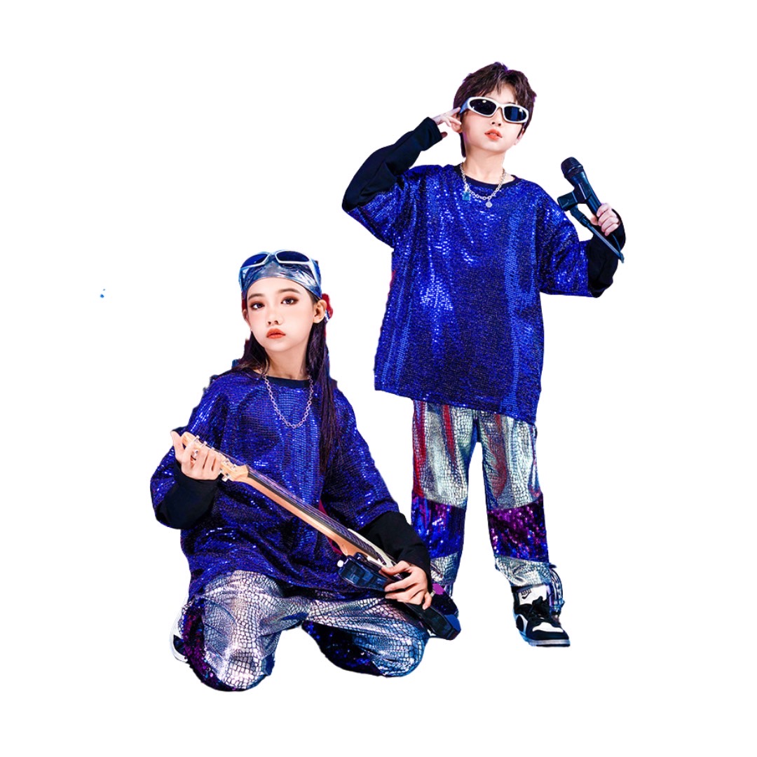 พร้อมส่งส่ง ชุดเต้น ชุดแดนซ์ ปักเลื่อม สีน้ำเงิน