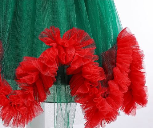 ชุดคริสต์มาส แขนกุด พองฟู แขนกุด พร้อมโบว์หน้า-หลัง