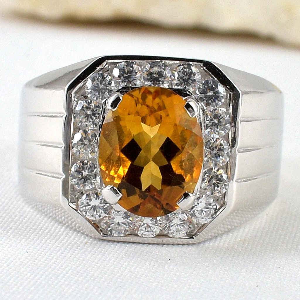 แหวนเงินแท้ราคาถูกชุบทองคำขาว ซิทรินแท้ 3.60 กะรัต เพชรCZ 0.64 กะรัต งานประณีตสวยงาม สั่งผลิตค่ะ