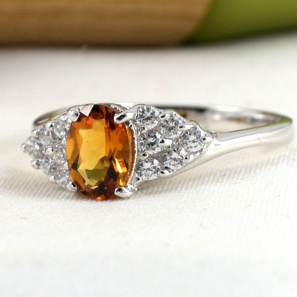 แหวนเงินแท้ราคาถูกชุบทองคำขาว ซิทรินแท้ 0.75 กะรัต เพชรCZ 0.30 กะรัต งานประณีตสวยงาม สั่งผลิตค่ะ