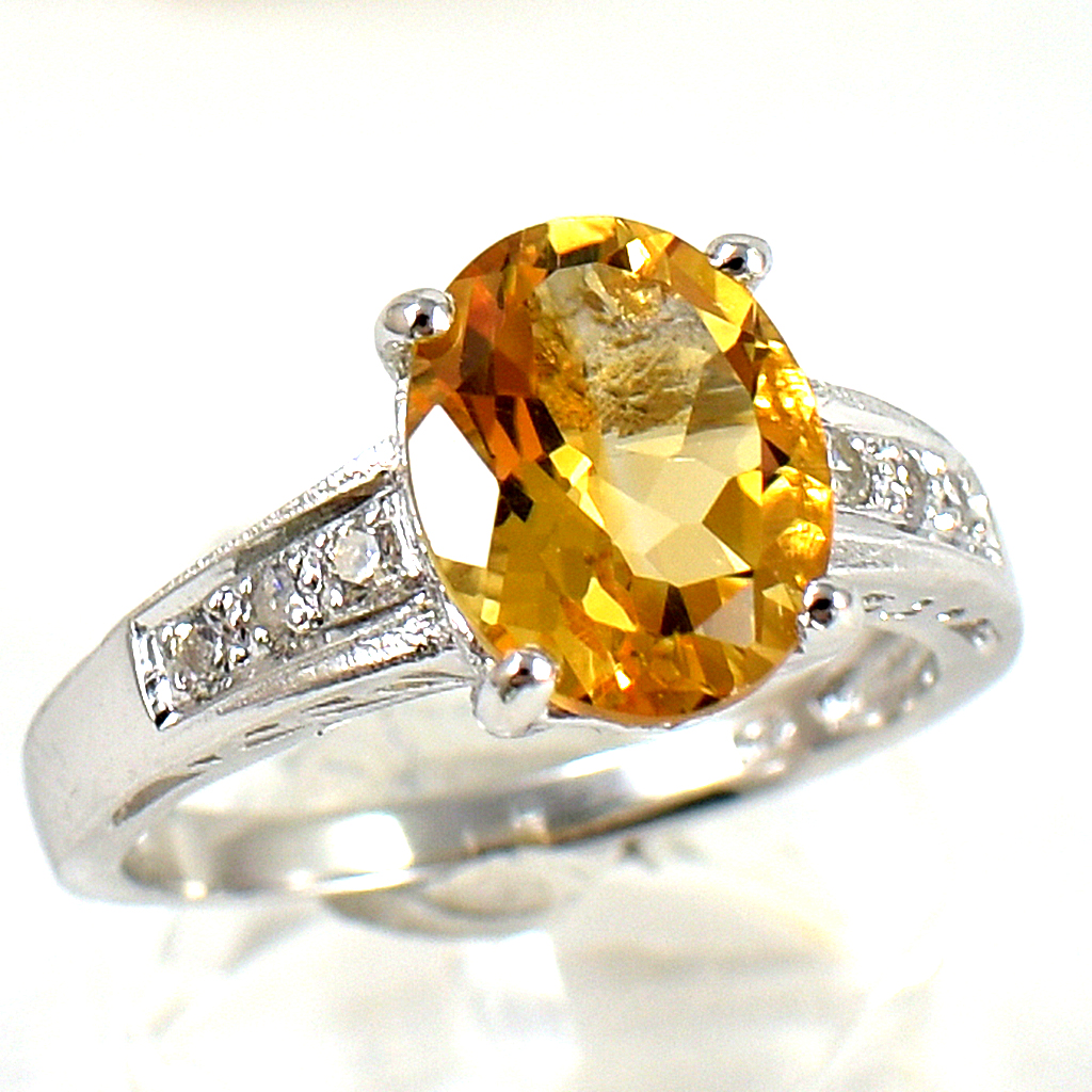 แหวนเงินแท้ราคาถูกชุบทองคำขาว ซิทรินแท้ 2.25 กะรัต เพชรCZ 0.15 กะรัต งานประณีตสวยงาม สั่งผลิตค่ะ