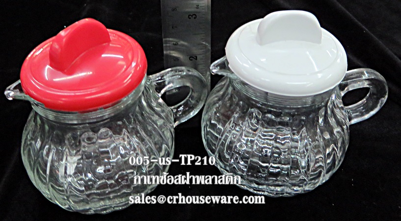 กาเทซ้อสแก้วฝาพลาสติกมีหูหิ้ว 005-TP210