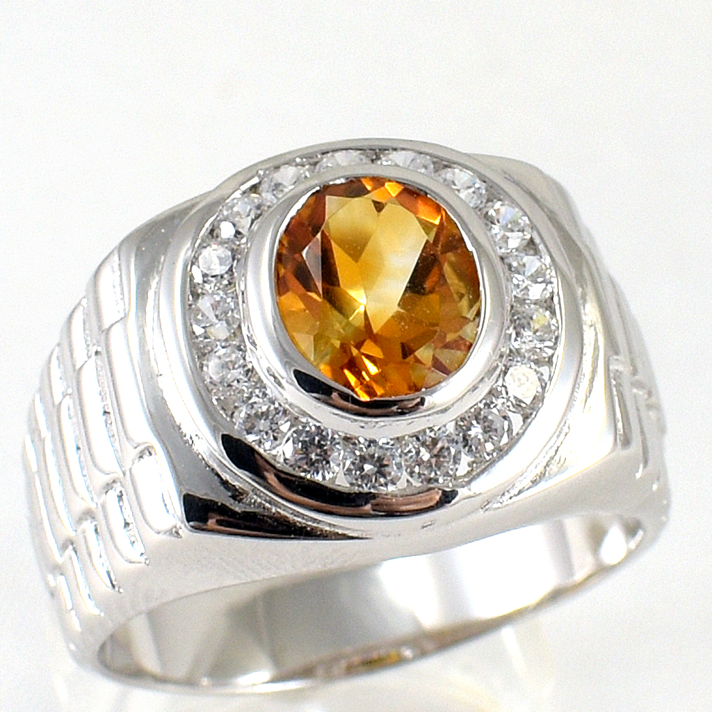 แหวนเงินแท้ราคาถูกชุบทองคำขาว ซิทรินแท้ 1.65 กะรัต เพชรCZ 0.54 กะรัต งานประณีตสวยงาม สั่งผลิตค่ะ