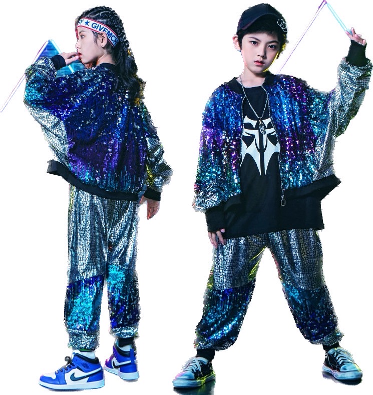 พร้อมส่งส่ง ชุดเต้น ชุดแดนซ์ ปักเลื่อม สีน้ำเงิน