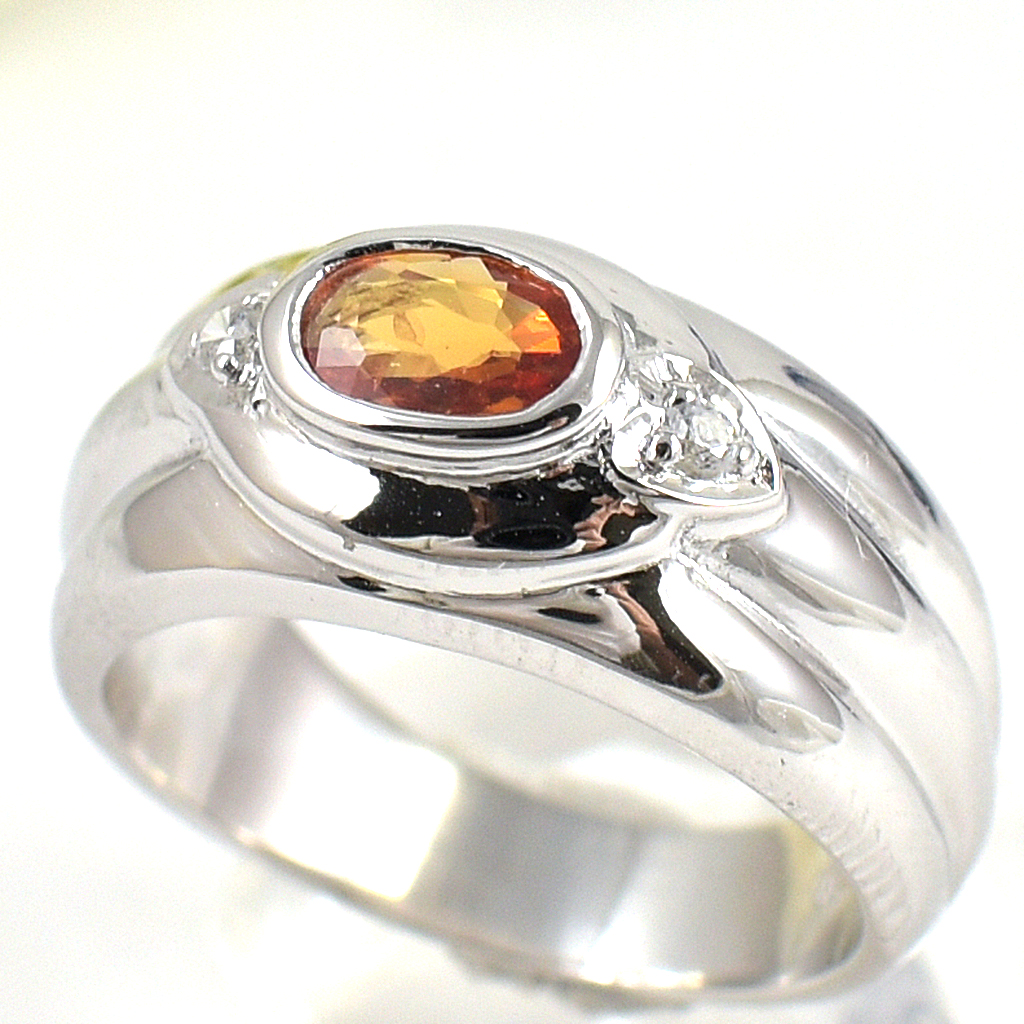 แหวนเงินแท้ราคาถูกชุบทองคำขาว บุษราคัมแท้ 0.55 กะรัต เพชรCZ 0.06 กะรัต งานประณีตสวยงาม สั่งผลิตค่ะ