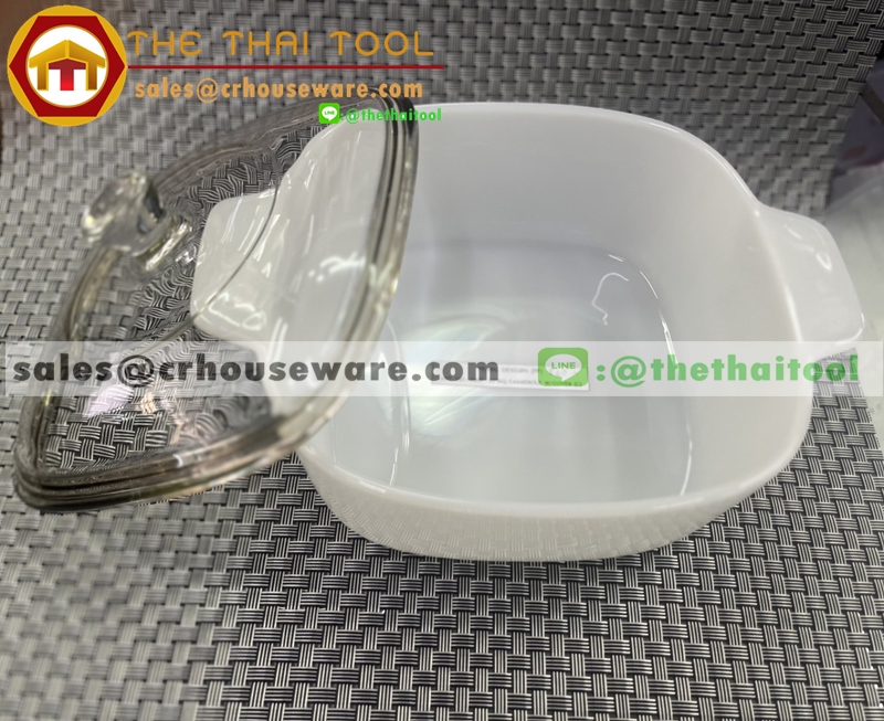 โถข้าวเหลี่ยมพร้อมฝา เนื้อมุก ขนาด 8 นิ้ว ลายมุก (ไม่เขียนขอบทอง)