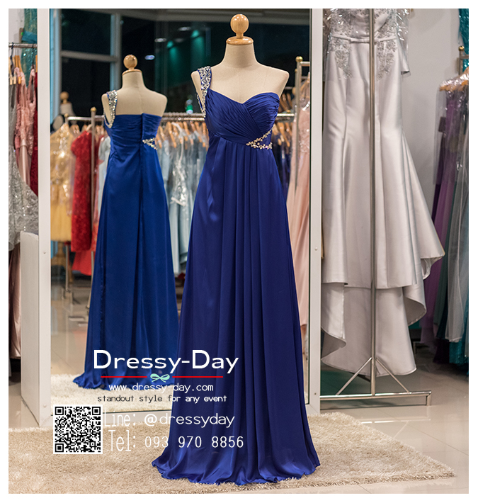 รหัส ชุดราตรี :PFL036 ชุดแซก ชุดราตรียาว หรู สีน้าเงิน ไหล่เฉียงตกแต่งคริสตัล สวยเก๋มากๆ เหมาะสำหรับงานแต่งงาน งานกลางคืน กาล่าดินเนอร์