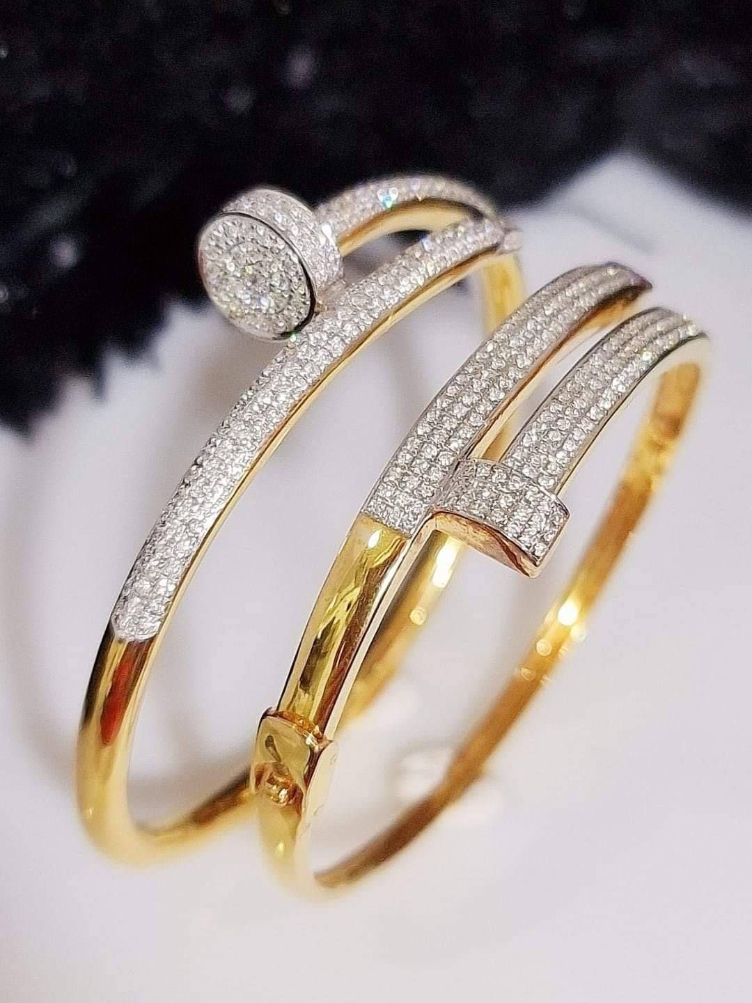 พร้อมส่งและสั่งผลิตกำไลทองเพชรแท้ตะปูวงขวา แต่งงาน หมั้น ใส่เที่ยว ออกงาน ทองคำ 9K เพชรเกสรแท้ 0.90 กะรัต 212 เม็ด ราคาถูกมาก ส่งฟรี