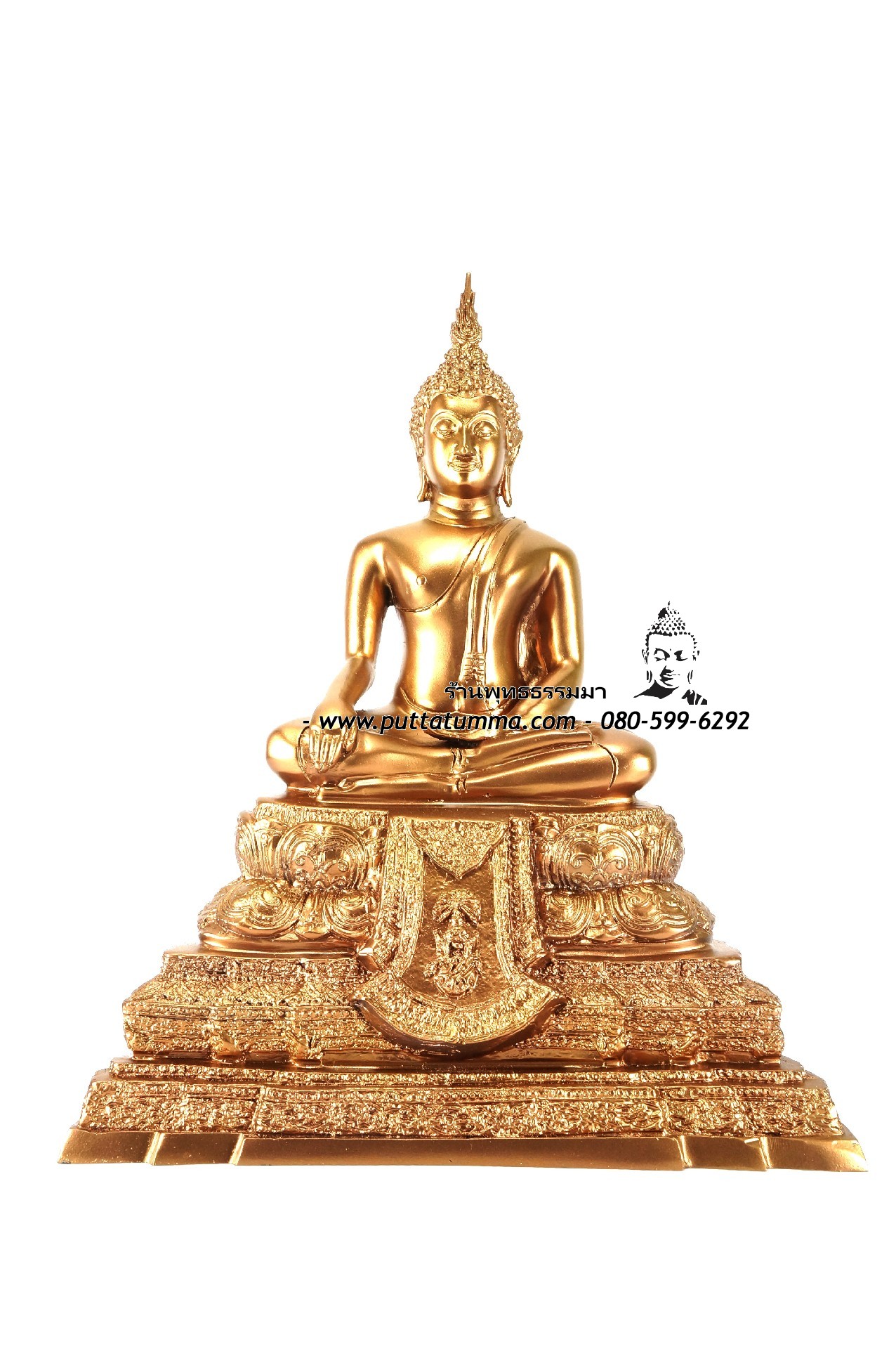 พระพุทธรูปปางมารวิชัย เนื้อโลหะ สีนาคมุกทอง หน้าตัก 5 นิ้ว สูง 11 นิ้ว