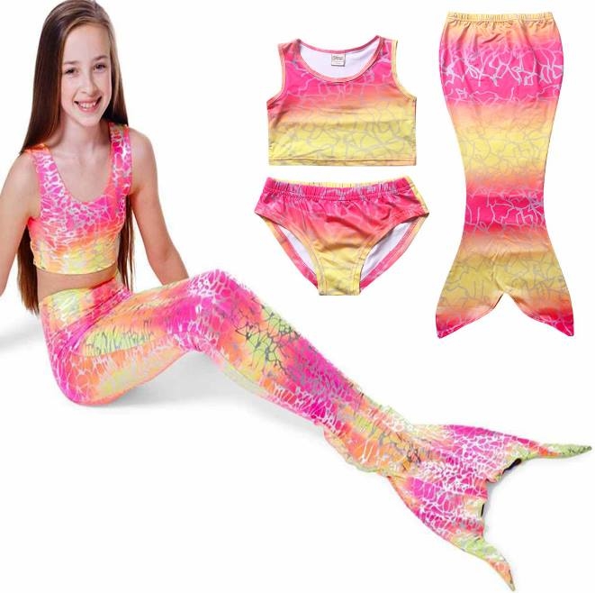 สินค้าพร้อมส่ง ชุดว่ายน้ำ หางนางเงือก เซ็ต 3 ชิ้น เซ็ตลายจุด