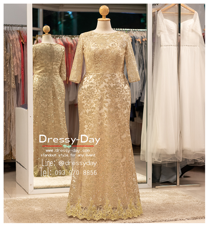 รหัส ชุดราตรียาว : PFL085 ชุดราตรียาวมีแขน ชุดไปงานแต่งกลางคืน ชุดราตรีคนอ้วนใส่สวย พร้อมส่ง