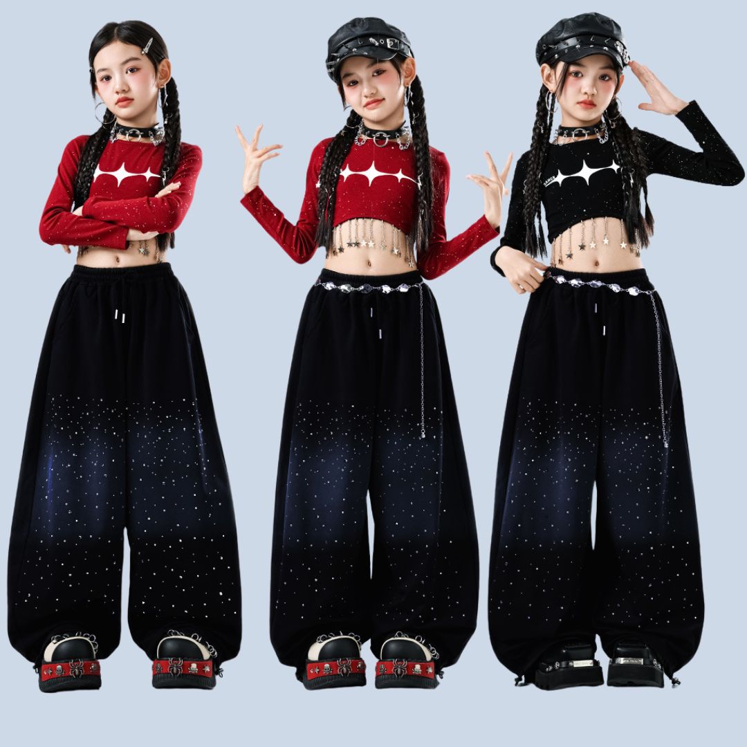 Friendly4kidชุดเต้นเด็กหญิง set เสื้อ+กางเกง สีดำสไตล์hiphop
