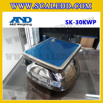 เครื่องชั่งน้ำหนักดิจิตอล30kg เครื่องชั่งกันน้ำ30kg เครื่องชั่งดิจิตอล30kg ตาชั่งกันน้ำ30กิโลกรัม พิกัดน้ำหนัก 30kg ความละเอียด 20g ยี่ห้อ AND รุ่น SK-WP (เครื่องชั่งผ่านตรวจรับรองจากสำนักชั่งตวงวัด)