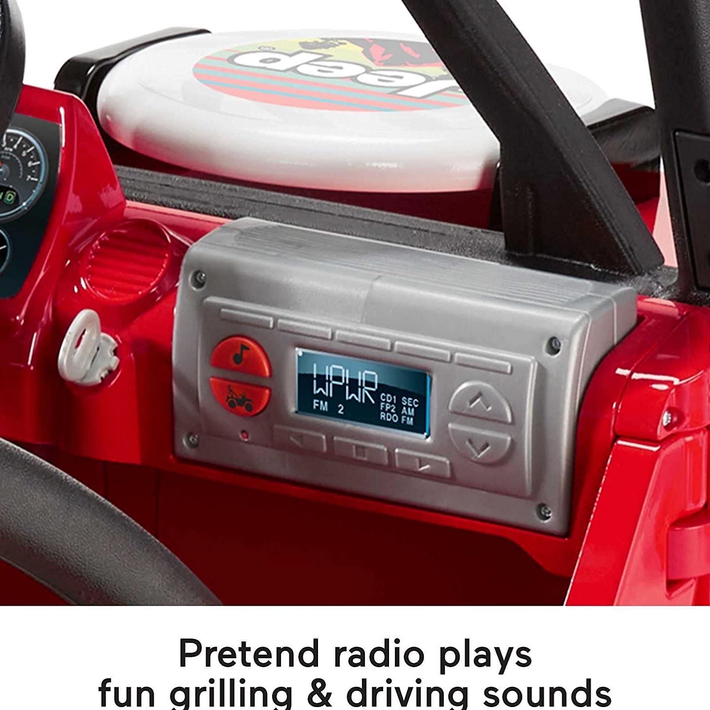 รถแบตเตอรี่ Power Wheels BBQ Fun Jeep Wrangler, 12V battery-powered ride-on vehicle with pretend grill and food