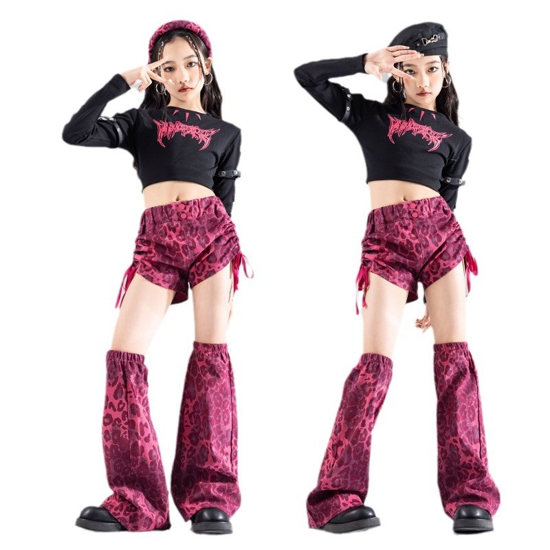 พร้อมส่ง ชุดเต้น Coverdance เซ็ต เสื้อดำปักเลื่อม+กางเกงปลอกขา