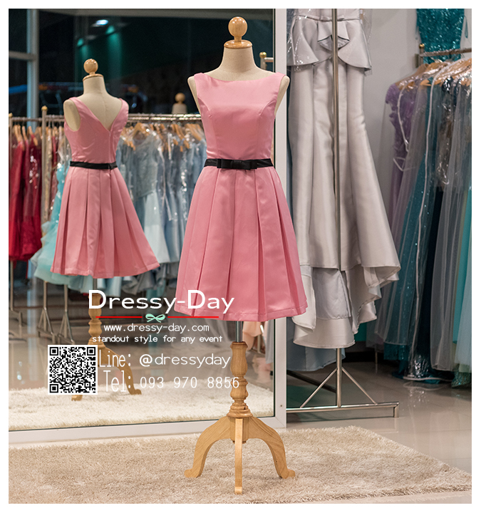 รหัส ชุดราตรีสั้น :PF036 ชุดไปงานแต่งสีชมพู เดรสออกงานคาดโบว์ช่วงเอวน่ารัก ชุดไปงานแต่งงาน ชุดแซก เหมาะสำหรับงานแต่งงาน งานกลางคืน กาล่าดินเนอร์