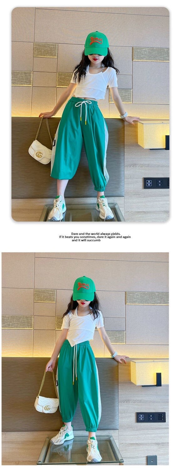 ชุดเต้น ชุดฮิปฮอป เซ็ตสีเสื้อแขนสั้น+กางเกงวอร์ม