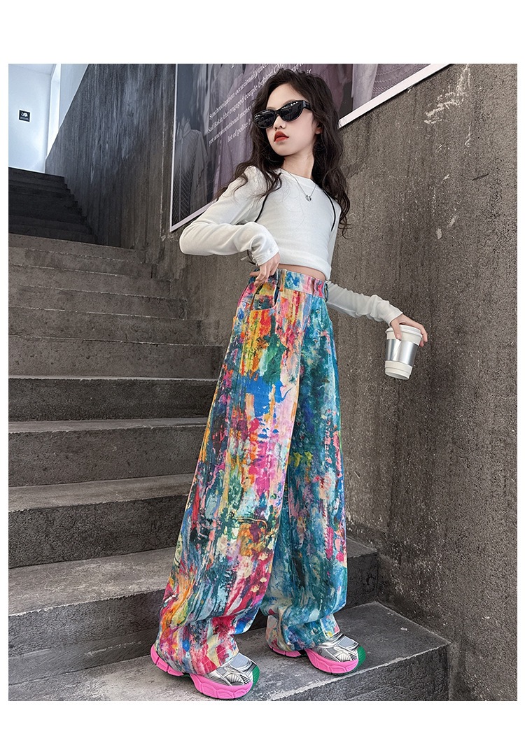 พร้อมส่ง กางเกงยีนส์เด็ก ยีนส์เด็กหญิง เกงคาร์โก้ ทรงขากระบอก แต่งลาย