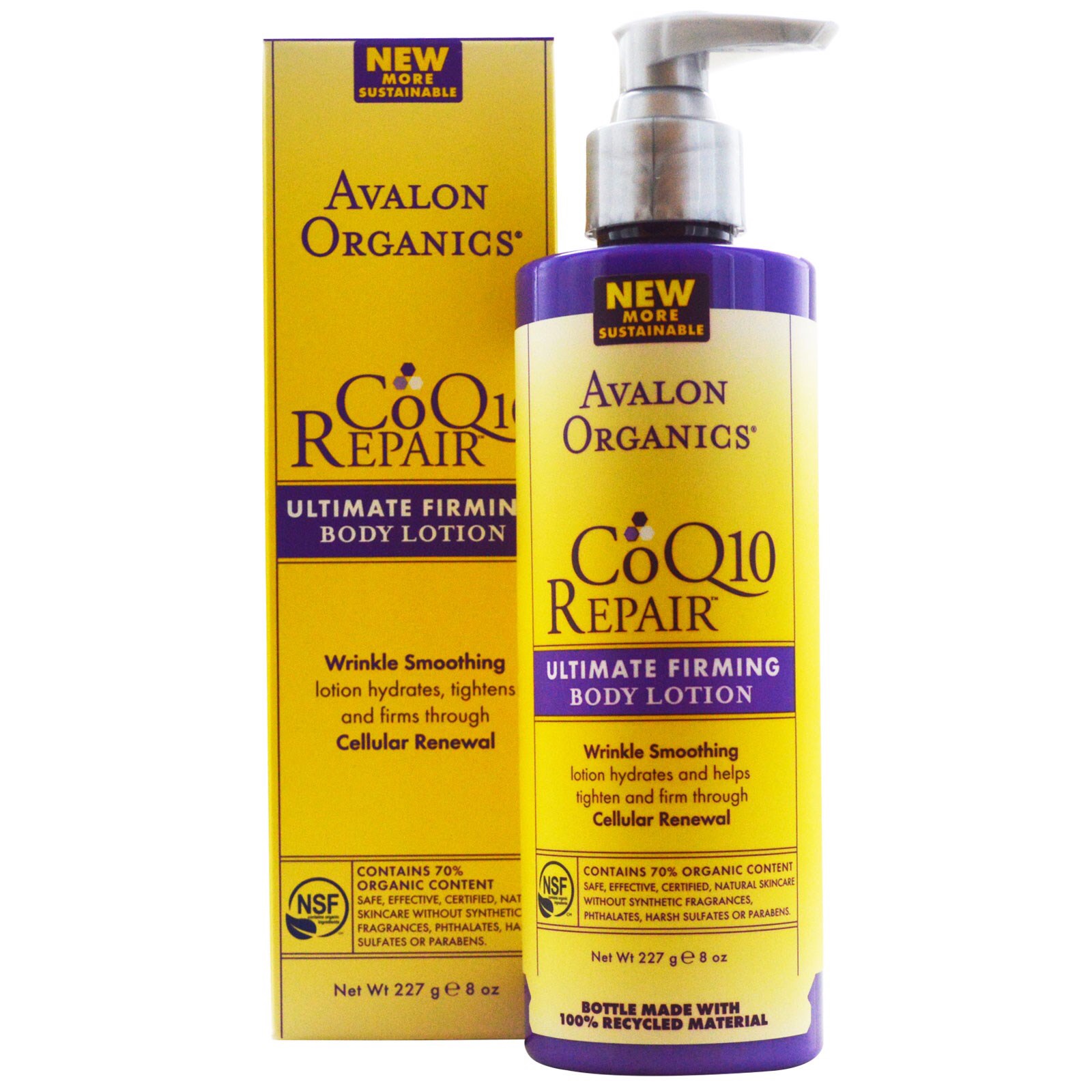 Avalon Organics, CoQ10 Repair, Ultimate Firming Body Lotion, 8 fl oz (227 ml) บอดี้โลชั่นช่วยลดเลือนริ้วรอย รอยเหี่ยวย่น แตกลาย และทำให้ผิวนุ่ม ชุ่มชื่นขึ้น