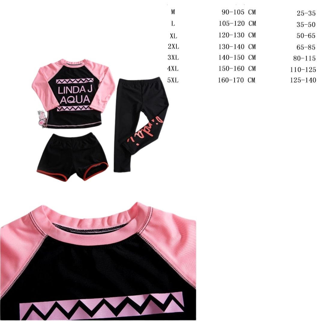 พร้อมส่ง ชุดว่ายน้ำ เด็กผู้หญิง เสื้อแขนยาว+เลกกิ้งกระโปรง